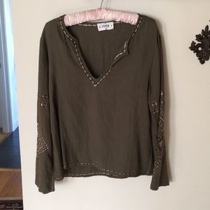 Piper olive embroidered top